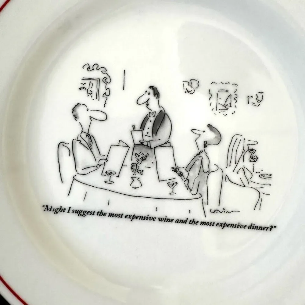 Vintage Restoration Hardware New Yorker Cartoons 8 Dessert Plates